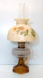 Converted Amber and Clear Oil Lamp with Flowered Shade