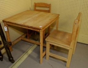 Square Wood Child's Table & Two Chairs