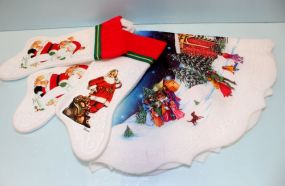 Three Santa Stockings & Tree Skirt