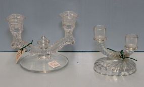 Two Clear Glass Candlesticks
