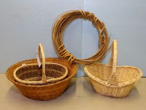 Three Baskets & Roll of Cane