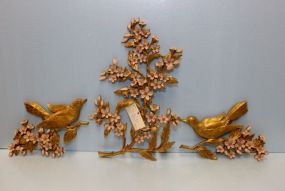 Three Plastic Bird & Flower Wall Plaques