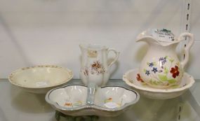 Bowl and Pitcher, Creamer, Divided Tray & Bowl