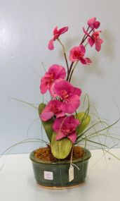 Oval Planter & Pink Flower