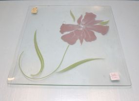 Square Glass Tray with Purple Flower