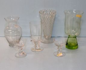 Four Various Glass Vases & Two Stems