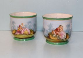 Pair of Hand Painted Courtship Cache Pots
