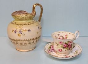 Hand Painted Pitcher & June Cup and Saucer
