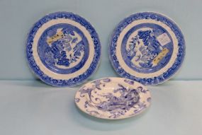 Two Blue Willow Bread Plates & Royal Worchester Small Bowl