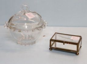 Glass Covered Dish & Etched Small Jewelry Box