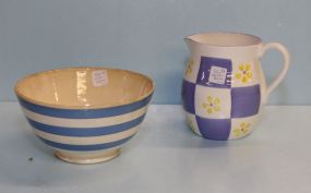 Blue and White Crock Bowl & Flowered Pitcher