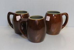 Three Brown Glazed Mugs