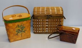 Wood Purse with Birds, Wood Basket with Lid & Plastic Purse