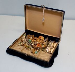 Velvet Box with Costume Jewelry 