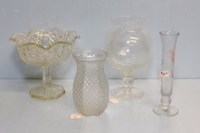 Two Clear Compotes & Two Clear Vases