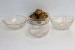 Four Clear Bowls & Five Gold Balls