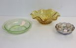 Yellow Bowl, Green Depression Bowl & Iridescent Bowl