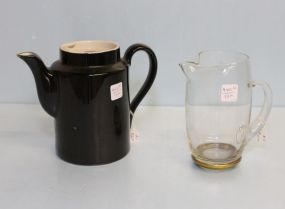Black and White Teapot with No Lid & Clear Pitcher