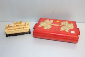 Red Plastic Box with Flowers & Plastic Oriental Box
