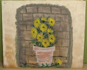 Flowers in Pot Painted on Board