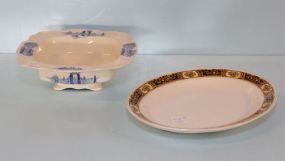 Oval English Platter & Blue and White English Bowl