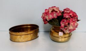 Oval Brass Planter & Small Brass Spittoon 