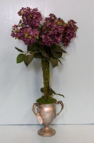 Silver Resin Vase with Purple Flowers