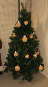 Seven Foot Christmas Tree with Wood Ball Decorations