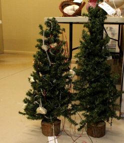 Two Small Tabletop Christmas Trees