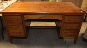 Walnut and Oak Large Flat Top Desk