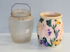 Hand Painted Crock and Glass Jar