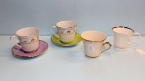 Four Assorted Coffee Cups & Two Saucers