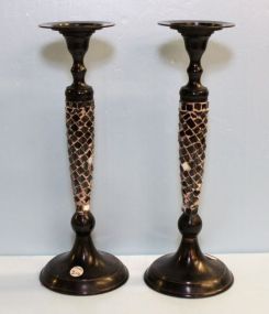 Pair of Metal and Glass Candle Holders