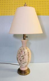 Pink and White Lamp with Hand Painted Flowers
