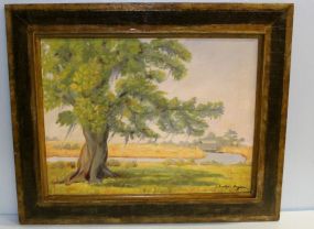 Framed Oil on Canvas of Tree