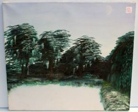 Unframed Oil on Canvas of Trees and Water
