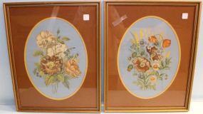 Pair of Old Flower Prints in Matted Frames