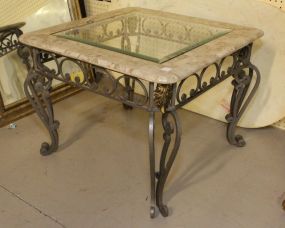Metal Lamp Table with Beveled Glass Top