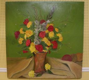 Large Unframed Oil on Canvas of Flower Vase