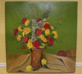 Large Unframed Oil on Canvas of Flower Vase