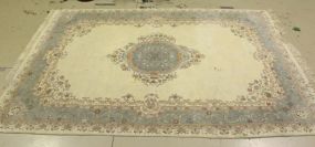 Creme and Blue Wool Rug