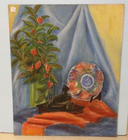 Unframed Oil on Board of Plant and Plate