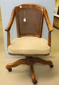 Oak Cane Back Swivel Office Chair