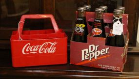 Six Dr. Pepper Bottles & Plastic Coke Holder