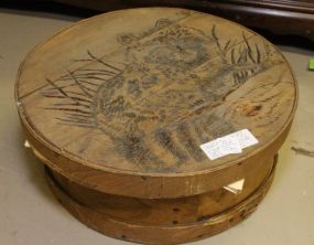 Round Wood Sewing Box with Contents