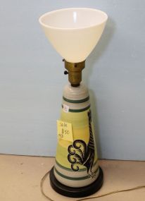 Green and Yellow Lamp with Milk Glass Shade