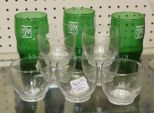 Three 7 Up Glasses & Seven Clear Shot Glasses