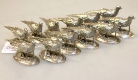 Set of Twelve Pewter Pheasant Name Plates