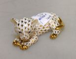 Gold Fishnet Herend Reclining Leopard 