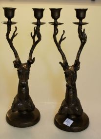 Pair of Brass Stag Candle Holders